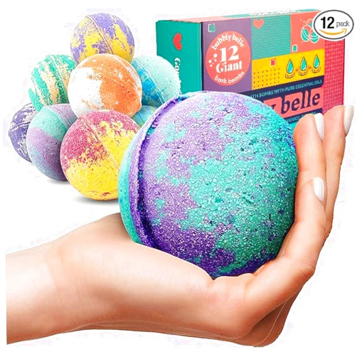 Bubbly Belle Bath Bombs XXL Gift Set, 12 Extra Large Handmade Aromatherapy Fizzies with Essential Oil Blends and Epsom Salt, Vegan for Women, Men, Kids