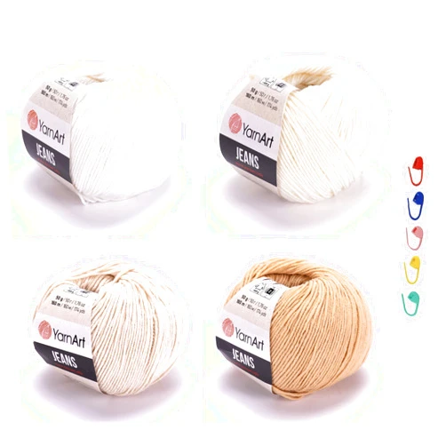 Generic 4 Skein YarnArt Jeans Yarn, Cotton Amigurumi Yarn Set, 2-Fine Knitting and Crochet Yarn, Multicolor Cotton Acrylic Thread, Soft Yarn for Crafter (Cream)