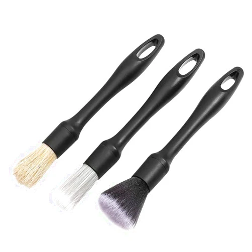 Tzrofpl 3pcs Car Detailing Brush Set Natural Boars Hair Ultra-Soft Cleaning Tool Auto Detail Brushes Kit to Wash Vehicles Interior Exterior Trim Wheel Rim Automotive Engine Dashboard Leather