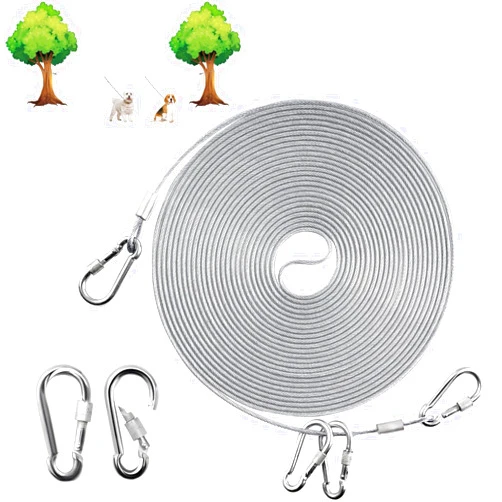 Furggis 3-in-1 Dog Runner Line and Long Tie Out Cable 75 Feet, Dog Runner for Yard Large Dog Heavy Duty, Long Dog Leads for Yard Outside, Outdoor Dog Leash Cable Dog Trolley System for Backyard & Camping
