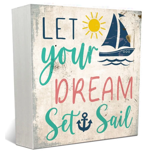 Mtrgdn Summer Beach Decor,Coastal Nautical Rustic Wood Signs Home Decor,Let Your Dream Set Sail Inspirational Signs, Nautical Decoration for Home, Sail Boat Decor for Home, Coastal House Decor 5x5