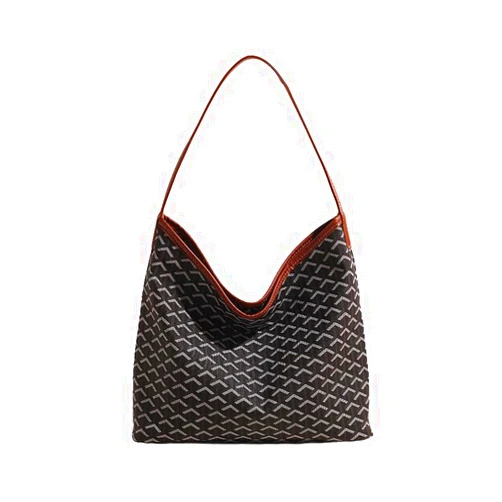 Generic Geometric Pattern Hobo Tote Bag, Large Capacity Shoulder Handbag with Brown Trim, Fashion Crossbody Purse for Women