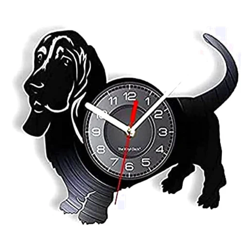 LKCLOCK Round Wall Clock I Love Dog Dachshund Vinyl CD Disc Wall Clock Doggy Puppy Modern Wall Watch for Dachshund Owner Decorative Gift