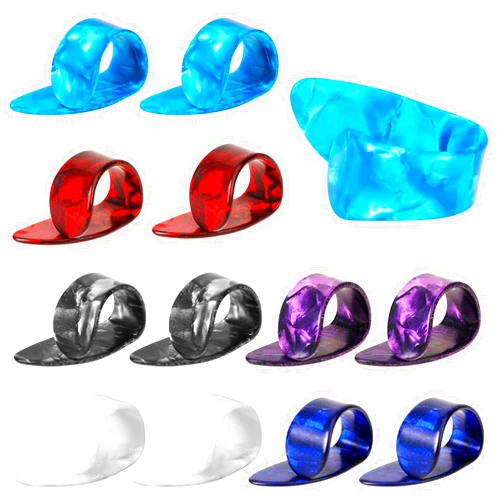 Salbsever 12pcs Thumb Picks Medium Finger Picks, 6 Colors Flat Thumbpicks Celluloid Guitar Thumb Picks for Acoustic Guitar, Guitar Finger Pick for Fingerstyle Acoustic Guitar Banjo or Ukulele Harp Bass