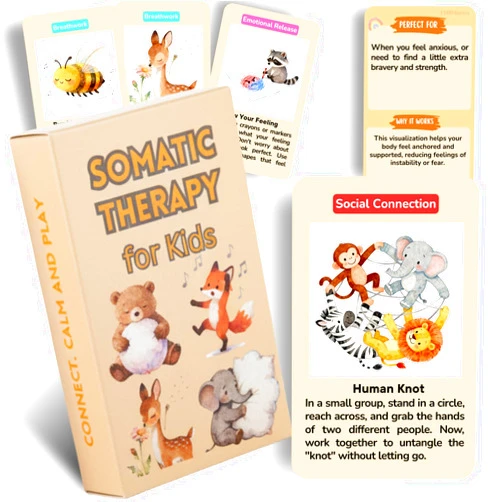 UHillMinerva Somatic Therapy Cards for Kids, 52 Mindfulness & Emotional Regulation Activities for Calm, Focus, Coping Skills - Social Emotional Learning Tools for Parents, Therapists, Ages 6–12, Calm Down Corner