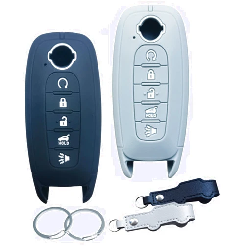 RUNZUIE 2Pcs 5 Buttons Silicone Smart Remote Key Fob Cover for 2024 2023 Nissan Pathfinder Rogue (Black and Gray)