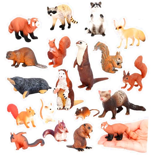 AENIMELY 18pcs Forest Animals Baby Figures Woodland Creatures Figurines Mini Mouse Squirrel Fox Beaver Raccoon Educational Toy Christmas Birthday Gift