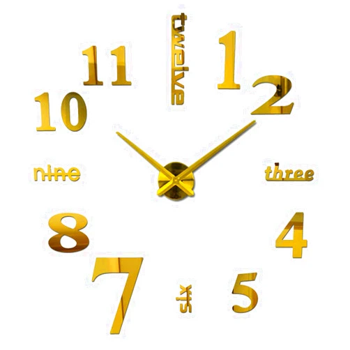 AMAZLIFE 3D DIY Wall Clock - Frameless Large 3D Modern Wall Clock Mirror Stickers Decor for Office Living Room Bedroom Home Decorations (Gold)