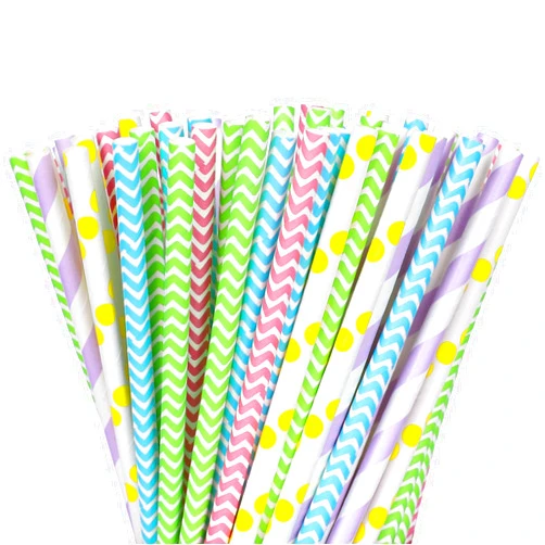 Whaline 5 Designs Easter Paper Straws 100Pcs Dot Wave Pattern Spring Disposable Paper Straws Purple Green Yellow Blue Pink Drinking Straws for Juices Shakes Baby Shower Birthday Easter Party Supplies