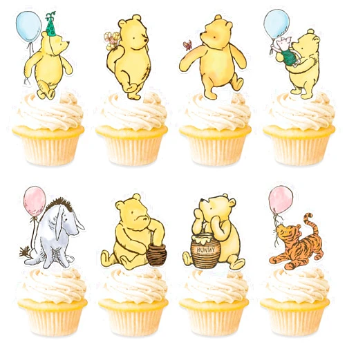 BLUEGALA 48 Pcs Winnie Baby Shower Cupcake Toppers for Classic Birthday Party Supplies Cute Winnie Cake Topper for Baby Shower Decorations