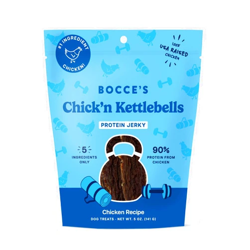 Bocce's Bakery Chick’n Kettlebells Chicken Jerky Protein Cuts Dog Treats – Natural & High-Protein, Wheat-Free, Made with Real Ingredients – Baked in The USA with No Added Salt or Sugar, 5oz