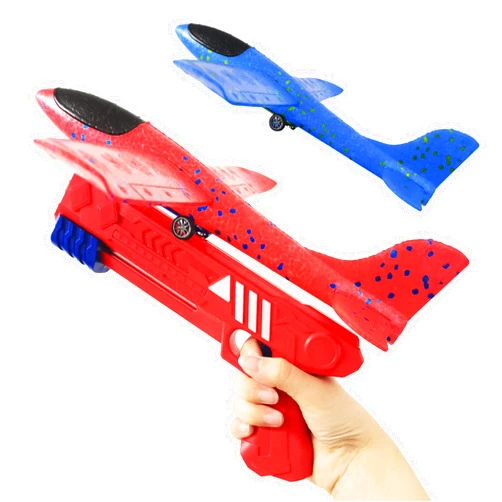 Aucess Boy Toys 2 Pack Airplane Launcher Toys, 2 Flight Modes Outdoor Throwing Foam Glider with Catapult Plane Gun Birthday Gift for 5+ Years Old Kid