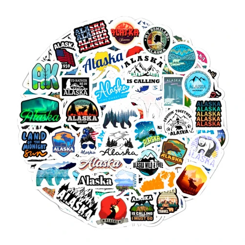 BulbaCraft Alaska Stickers for Water Bottles, Scrapbooking, Alaska Laptop Decals - Alaska Party Favors, Alaska Themed Party Decorations, Alaska Party Decor, Party Supplies, Alaska Gifts, Alaska Souvenir