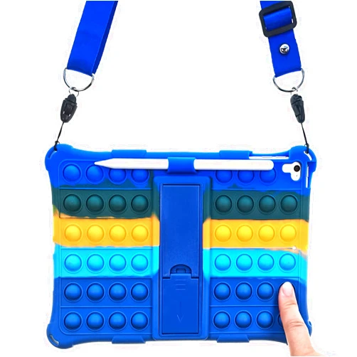 IZi Way Pop It for iPad Case 6th / 5th Generation 2018/2017, for iPad Air 2, Pro 9.7 Kids Boys, Poppet Fidget Push Bubble Silicone Tablet Cover, Stand, Strap, Pencil Holder for iPad Air 9.7