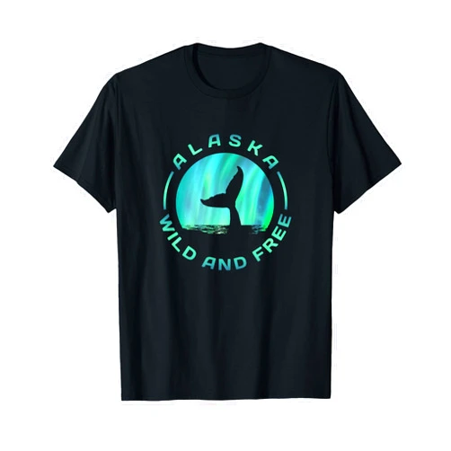 Northern Lights Alaska Gifts and Designs Alaska - Whale with Northern Lights - Wild and Free T-Shirt