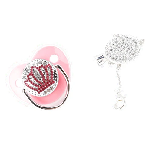 VGEBY Bling Baby Pacifier Rhinestone Crown Ultra Soft Silicone BPA Safe Infant Dummy Pacifier M Size (Pink)