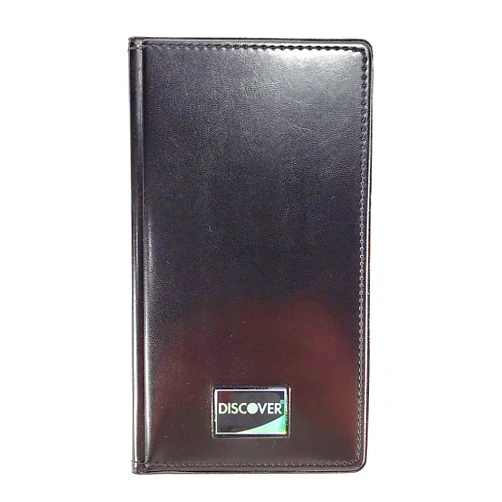 ADnet 10 Discover Premium Restaurant Waiter Waitress Double Panel Checkbook Presenter - Discover Logo Imprint Vinyl Leather Customer Guest Check Credit Card tip Holder, Black