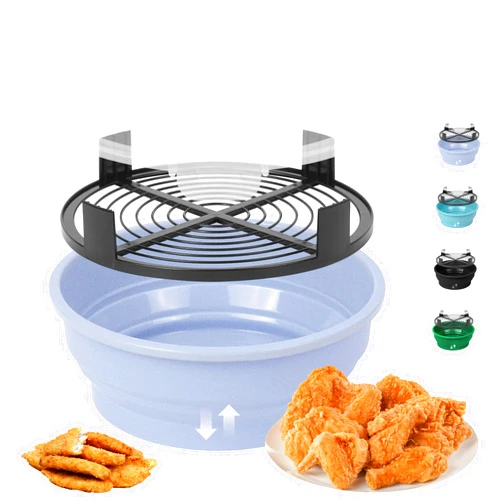 Mokoart Collapsible Batter Bowl with Lid, No Mess Muticolor Breader Shaker Bowl Box, Breading Shaker for Home & On-the-Go, Breading Trays for Frying Fish Fried Chicken, Onion Rings, Wings & More(Fog)