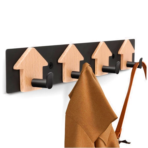 Miraitowa Coat Rack Wall Mount Coat Hooks - Wooden Black Coat Rack with 4 Hooks Stainless Steel Wall Hooks for Hanging Coat Hat Bag Towel Hanger Rustproof Coat Holder14Inches