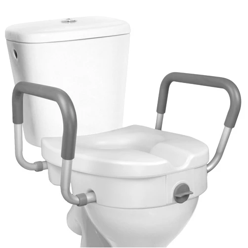 RMS Raised Toilet Seat - 5 Inch Elevated Riser with Adjustable Padded Arms - Toilet Safety Seat for Elongated or Standard Commode