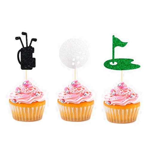 BoningNEW 24PCS Glitter Golf Cupcake Topper Golf Bag Ball Lawn Cake Picks for Birthday Party Wedding Baby Shower Party Outdoor Sports Theme Party Decorations Supplies