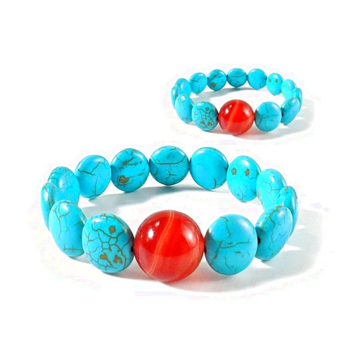 P6 Pressure Bands Acupressure Bracelets for Nausea Relief - Motion and Morning Sickness, Sea and Travel Sickness in Turquoise Howlite - 1 Pair (2 Bracelets) (Carnelian)