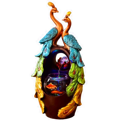 KKNH Relaxation Fountain Tabletop Fountain Resin Creative Peacock Shape Desktop Fountain Home Feng Shui Crafts Gift Office Desktop Decor 22.4 Inches Quiet Soothing Sound of Water (Color : B)