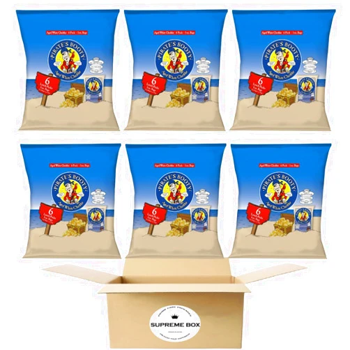 SUPREME BOX Pirate's Booty - Baked Rice and Corn Puffs - Aged White Cheddar - Pack of 6 (6 oz in total)