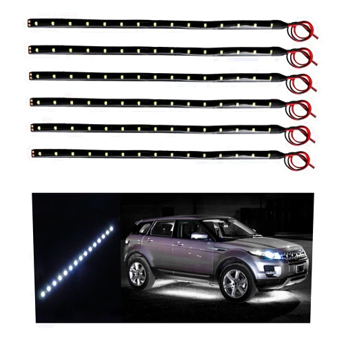 Dickno 6 PCS 15 LED Strip Underbody Light, 1Ft 12V Waterproof Car Led Interior Exterior Strip Light with 6 Inch Wire, Flexible Auto Light Strip Decoration for Car Motorcycle Truck Boat (White)