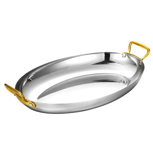 DAOUXIAOSP 4 Sizes Oval Paella Pan, Stainless Steel Spanish Paella Pan Non Stick Seafood Pot Paella Cookware with Dual Handle for Homes Or Restaurants, 30cm,Silver(Silver,40cm)