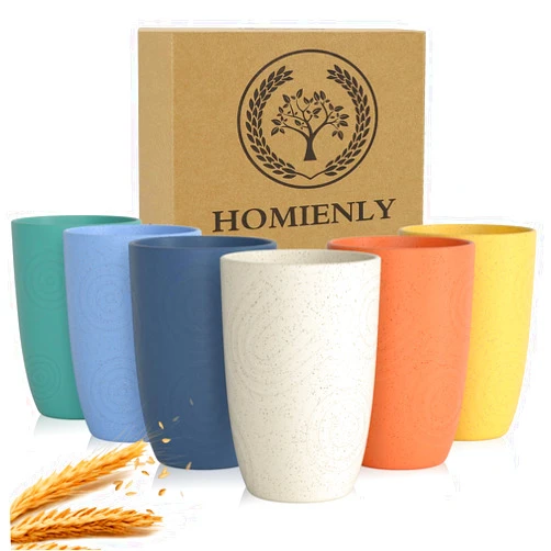 Homienly Drinking Glasses Premium Wheat Straw Unbreakable Cups - Set of 6 Alternative to Plastic Cups Reusable Unbreakable Drinking Cup Reusable Dishwasher Safe Water Glasses Tumblers (12 OZ)