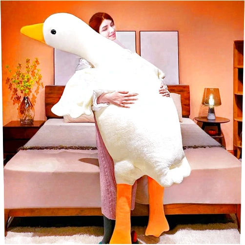 BXEBUI Giant White Goose Plush 51 in, Very Huge Fat Goose Stuffed Animal Pillow, Soft Furry Swan Hugging Pillow Gifts for Everyone (51 in)