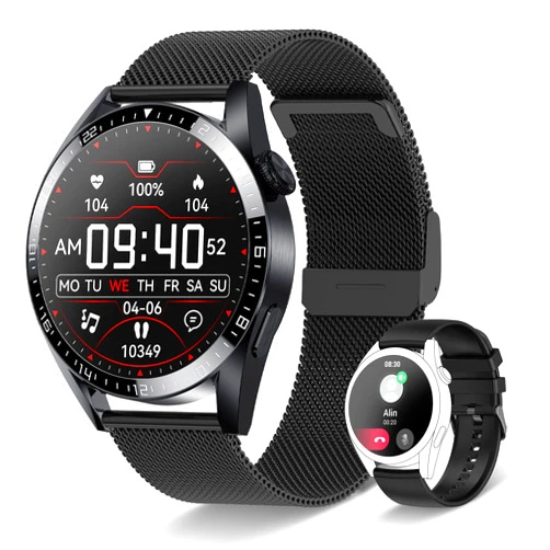 Erkwei Smart Watch for Men(Make/Answer Call) Fitness Tracker Watch with Heart Rate Sleep Monitor Pedometer Full Touch Screen Waterproof Smartwatch for Android iOS Phones(Black)