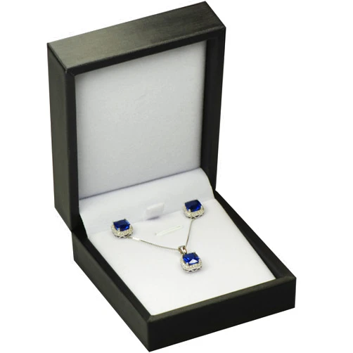 The Jewellery Pak Black Color Necklace Earring Set Gift Box Luxury Soft Touch PU Leather Material Necklace Pendant Chain Jewelry Storage Box Size 2.87