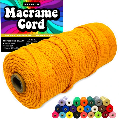 HIPPIE CRAFTER 3mm Macrame Cord Cords for Macrame 100% Cotton Macrame Cord Rope for Macrame Natural in Colors and Colored Craft String Yarn Supplies and Materials 325 Feet Cotton Rope Gold