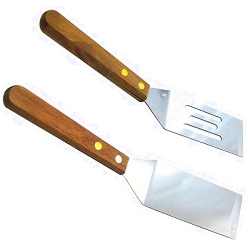 Artrylin 2Pcs Metal Spatulas Set,Cooking Utensils Grill Spatula Stainless Steel Slotted Spatula, Wok Flat Top Small Spatula with Wood Handle
