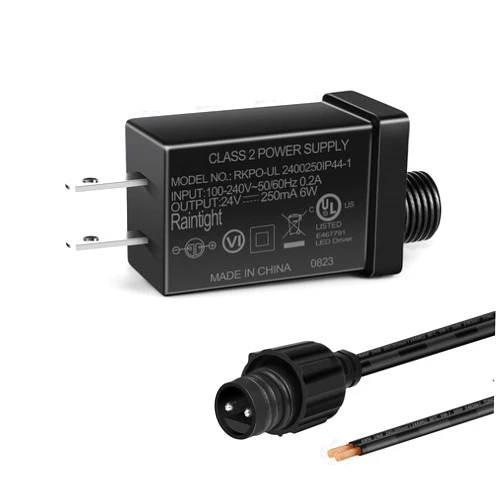 LEDLightsWorld 24V 6W 0.25A Class 2 Power Supply, AC to DC Low Voltage Transformer, IP44 Inflatable Power Adapter for LED Strip Lights, Christmas Decor Light, Indoor/Outdoor Use, UL Listed