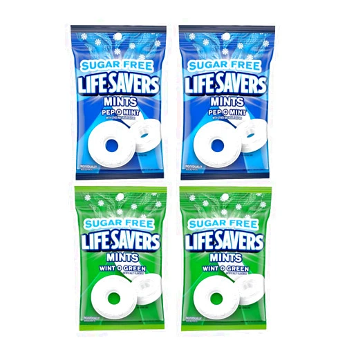Smiling Sweets Lifesaver Sugar Free Mint Variety 4 Pack – 2 each of Pep-O-Mint and Wint-O-Green 2.75oz Bags