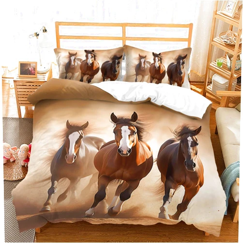 AILONEN Horse Duvet Cover Set Full Size, Galloping Horse Comforter Cover Set for Kids Teen Boys Girls,3 Pieces Bedding 3D Printed Quilt Cover and 2 Pillowcases