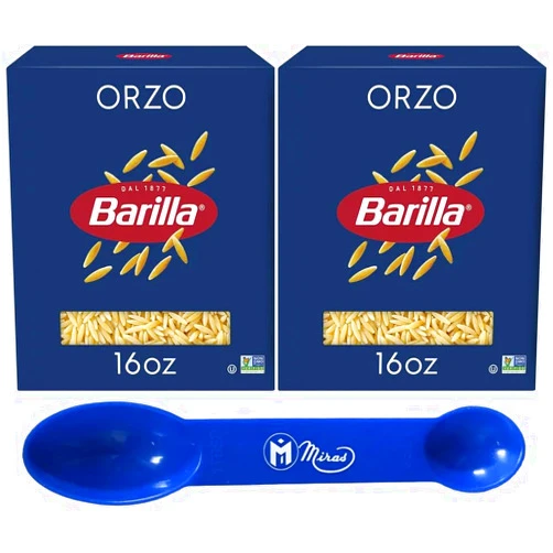 Miras (Pack of 2) Barilla' Orzo Pasta 16 oz (Miras Trademark 2-in-1 Measuring Spoon Included!)