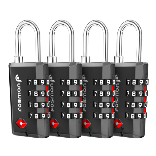 Fosmon TSA Approved Locks for Luggage/ Suitcase with Open Alert Indicator (4 Pack), Heavy Duty Gun Safe Lock for Gun Case, 4 Digit Shackle Combination Padlock for Travel, Backpack Zipper, Gym Locker