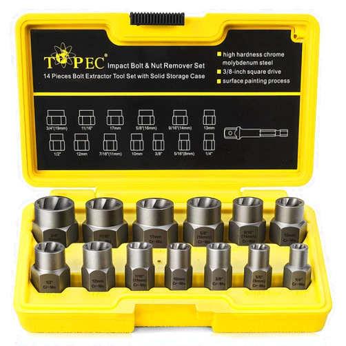 Topec 13+1 Piece Impact Bolt & Nut Remover Set - 3/8