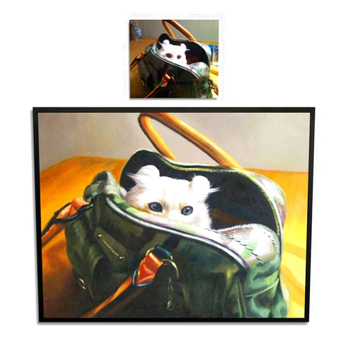 Muzagroo Art Personalized Photo to Oil Paintings 100% Hand Painted on Canvas Pet Portrait Custom Framed Wall Art for Living Room (Black frame, 16