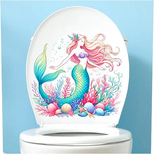Paleery@FC Sea World Shell Mermaid Toilet Cover Sticker Decals,Spring Butterfly Leaf Waterproof Toilet Lid Tank Seat Decals Cistern Self-Adhesive Bathroom Wall Sticker