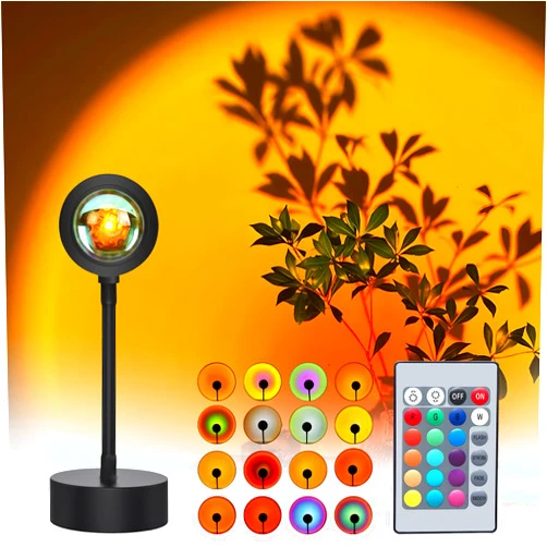 QST EXPRESS Sunset Lamp Projector, Sunset Light with 16 Colors Changing Projector LED Lights Floor Lamp Room Decor Night Light for Party Bedroom Decor, 360 Degree Rotating Rainbow Sunlight Lamp