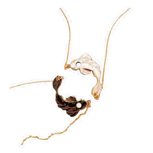 Mansheng 2pcs Creative Lucky Fish Koi Matching Necklaces TaiChi Ying Yang Fish Couples Friendship Necklaces, Gold