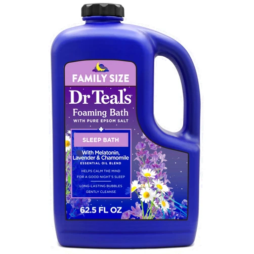 Dr Teal's Foaming Bath with Pure Epsom Salt, Sleep Blend with Melatonin, Lavender & Chamomile Essential Oils, 62.5 fl oz