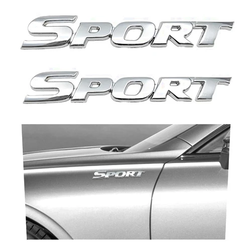 KVAEY 2 PCS 3D Metal Car Sport Sticker, Chrome-Plated Personalise Sport Emblem Car Tailgate Decal Sticker, Sport Car Side Fender Rear Adhesive Emblem Badge Decals for SUVs Sedans RVs (Silver)