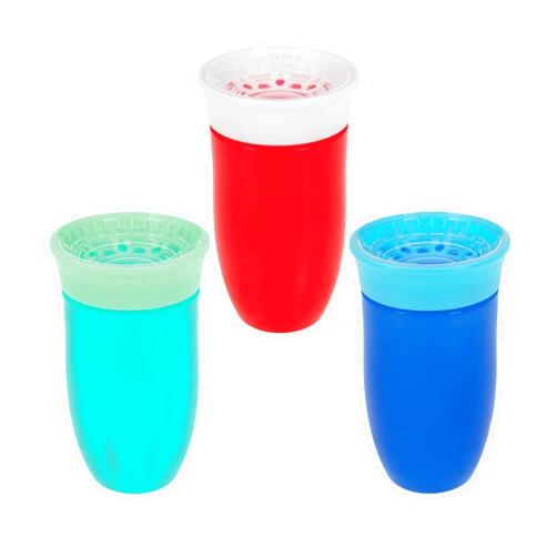 Nuby Wonder Cup with 360 Smart Edge Silicone Rim - (3-Pack) 10 oz - Green/Red/Blue
