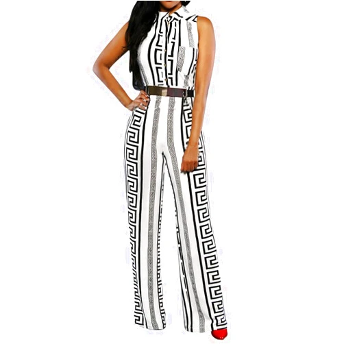 Pink Queen Women Jumpsuits V Neck Button Down Sleeveless Wide Leg Long Pants Romper